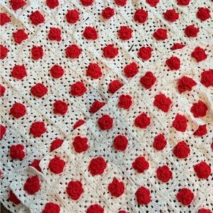 Handmade Crochet Blanket with Red Rose Motifs